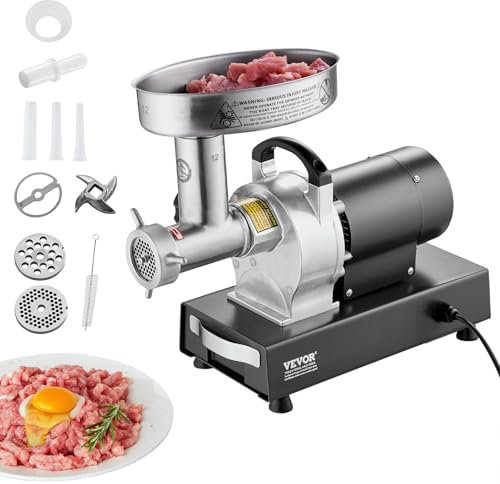 VEVOR Hachoir à Viande Électrique Capacité 4,1 kg/min, Hachoir Électrique Commercial de Comptoir, Poussoir à Saucisses en Acier Inoxydable, avec Lame et Plaque de Broyage, pour Cuisine et Restaurant