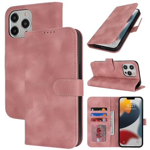 Zouzt Wallet Case for iPhone 13 Pro (6.1), Card Holder, Rose Pink | Premium PU Leather, Shockproof TPU Shell, Magnetic Closure, Feels Good in The Hand, Anti-Fingerprint, Flip Folio Phone Cover