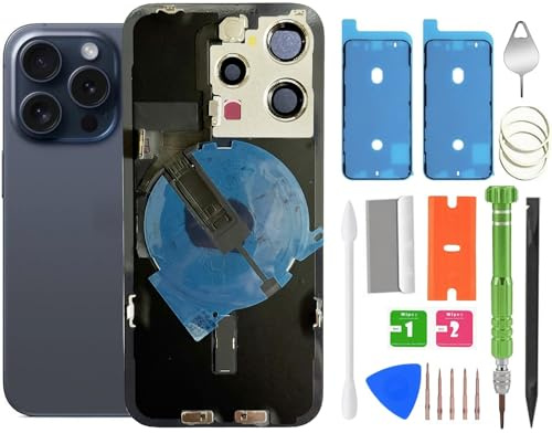ALOCHSHOW 15 Pro Back Glass Replacement mit Wireless-Charging-Flex-Kabel und Wasserfeste Folie für iPhone 15 Pro (6,1 Zoll)