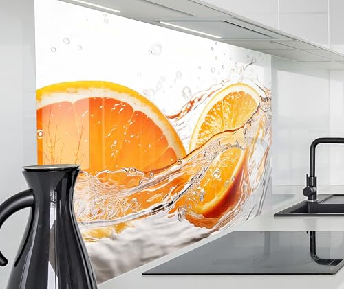 timalo Spritzschutz Wand für Herd, Küche Küchenrückwand Glasoptik | Acryl Glas 2mm | Glasrückwand Acrylglas Wandpaneele Rückwandschutz Platte | 220x58cm Orangen im Wasser