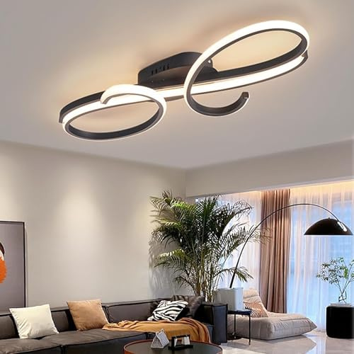 LED Deckenleuchte Wohnzimmer Deckenlampe gold Deckenleuchte Dimmbare Modern Wohnzimmerlampe Designer Beleuchtung Energiespar Deckenleuchte für Schlafzimmer Esszimmer Küche (Schwarz, 60cm)