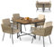 COSTWAY 5 Pieces Patio Dining Set, Outdoor Rectangular Table and Chairs with Acacia Wood Tabletop, PE Wicker Armrests and Cushions, Outdoor Patio Furniture Set for Garden, Backyard and Poolside