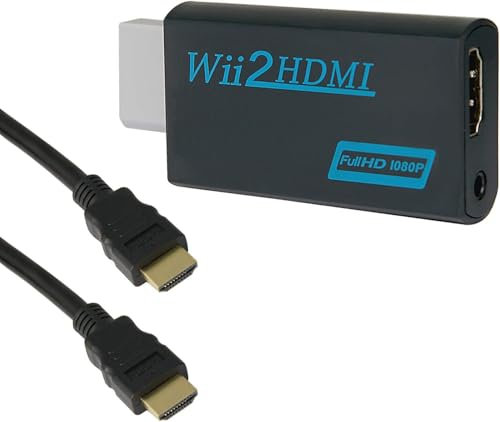 Straße Game - Adaptador HDMI Full HD para Nintendo Wii/Wii U, color negro - Resolución 1080p - Plug & Play - con cable HDMI 1,5 m