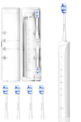 Marlincare Sonic Electric Toothbrush, 180-Day Battery Life, 55,000 VPM, 5 Modes & Smart Timer, IPX8 Waterproof, Ultra-Quiet <55dB, Rechargeable Toothbrush with 4 Brush Heads & Travel Case, White