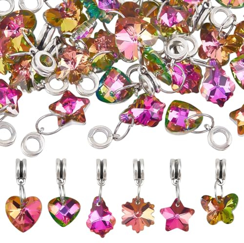 PH PandaHall 6 Styles Kristallglas Anhänger 30 STÜCK Magentafarbene Kristallperlen Facettierte Herz Stern Tropfen Schmetterlings Quadratische Anhänger Transparente Charms Zur Schmuckherstellung