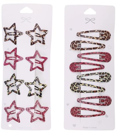 16stk Leoparden Haarspange für Damen, Metall Stern- und Tropfen-Druckknopf-Haarspangen Rutschfest Y2K-Accessoires für Dünnes und Dickes Haar (Stil 1)
