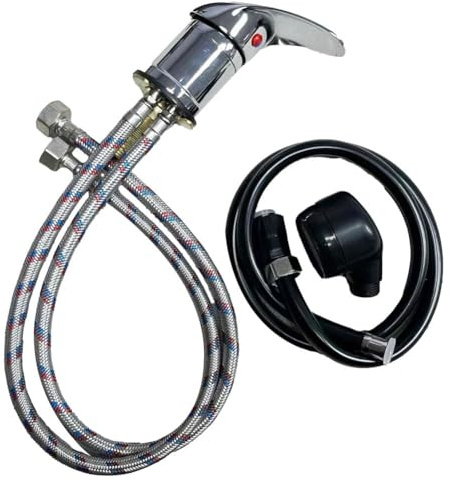 MoSundi Zink Alloy Salon Shampoo Bowl Wasserhahn mit Heiß- und Kaltwassersteuerung, 55,9 cm Schlauch & 100,1 cm schwarzer Sprühschlauch für Friseurspüle, Silber/Schwarz