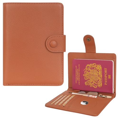 WASON Porta Passaporto in Vera Pelle con RFID, Portafoglio da Viaggio, Scomparti Carte, Tasca Contanti, Portamonete, Slot Tracker, Organizzatore Biglietti Aerei per Uomo e Donna(Bruin)