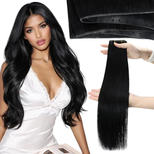 Moresoo Extension Cheveux Naturel Tissage Papillon Noir Jais Extension Cheveux Naturel Tissage Sans Colle Noir Jais Lisse Invisible #1 50cm 100g