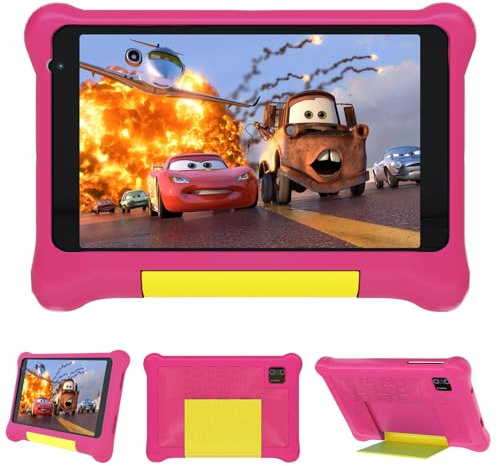 Gleeso Tablet Bambini 7 Pollici Android Tablet con Controllo Parentale, Kids Tablets 32GB+128GB TF, Kids Pre-Installato, Doppia Fotocamera,Tablet con Protettiva Antiurto Custodia(Pink)