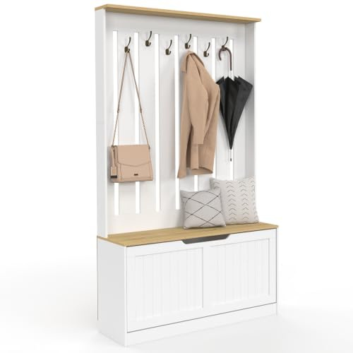 IDMarket - Garderobenmöbel Leon für den Eingangsbereich: Schuhschrank und Garderobe mit 6 Haken sowie Einer Bank für den Eingangsbereich, d