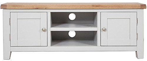 Canberra Grey Rustic Oak Top Large TV Cabinet/Solid Oak Top TV Cabinet with 2 Doors/Living Room Furniture