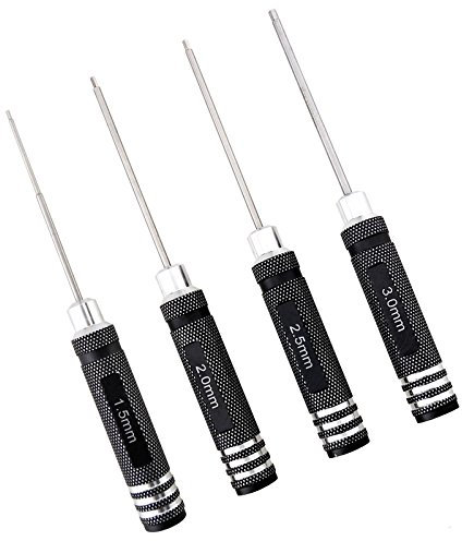 Create idea 4pcs Tournevis Hexagonal pour RC Helicopter Plane Transmetteur Kit d'outils de Voiture Allen 1.5 2.0 2.5 3.0 -Noir