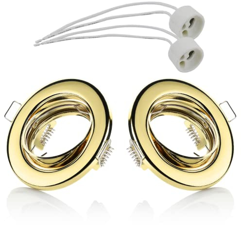 Sweet Led 2x Einbaustrahler inkl. GU10 Fassung 230V IP20 Einbauleuchten Rahmen Einbauspots Möbelleuchten downlight spot – rund, schwenkbar, gold