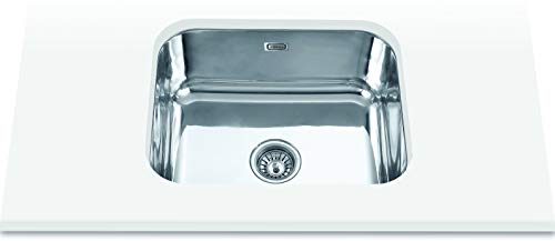 Edesa Fregadero Bajo Encimera FUJI BE 50x40 1C con Cubeta Cuadrada Sin Orificio de Grifería Válvula Redonda Tubo Rebosadero y Sifón 18 cm de Profundidad Ancho 60 cm Color Inox