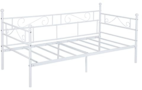 IPOTIUS Weiß Einzelbett Tagesbett Metallbett Bettgestell mit Lattenrost, Bettrahmen Schlafsofa Kinderbett Gästebett Jugendbett, Geeignet für 90x190cm Matratze
