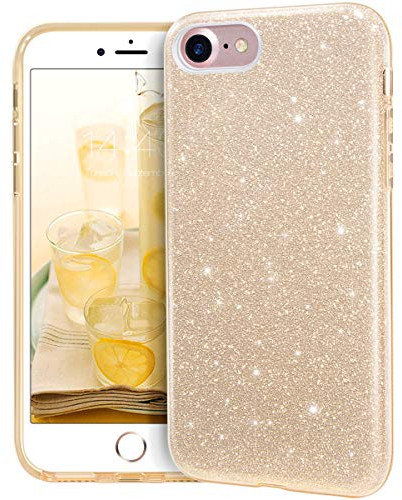 MATEPROX Glitter Hülle Kompatibel mit iPhone 7 Hülle iPhone 8 Hülle iPhone SE 2020 Hülle iPhone SE 2022 Handyhülle, Glitzer Bling Schutzhülle für iPhone 7/8/SE 2020/SE 2022-Gold