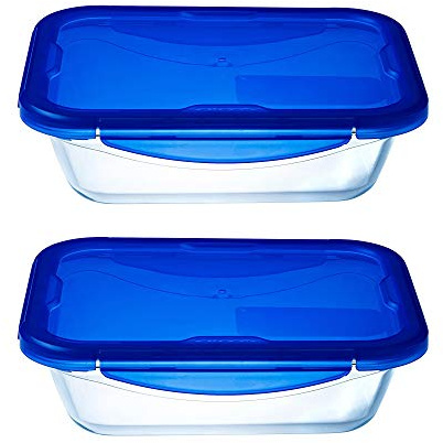 Pyrex Easy Wash Cook & Go Rectangular Container with Lid Small 0.8 Litre Blue (Pack of 2)
