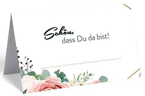 50 Premium-Tischkarten Platzkarten 300mg mit edlem Blumenmotiv - 5,5x8,5cm (eine Seite) - Namenskarten Namensschilder für Hochzeit Feier Taufe Kommunion Geburtstag zum Beschriften