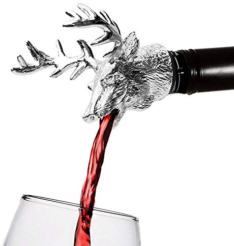 DINGZHAO Stags Head Bottle Pourers Wine Stopper Decanter Accessories Fit Most Wine and Spirits Bottles (Silver)