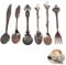 Lot de 6 Couverts Vintage Cuillère à Dessert, Créatives Café Cuillère à Thé Cuillère Fruits en Alliage Zinc Sculpté pour Dessert au Café Cappuccino, Sucre au Sucre et Crème Glacée(Laiton Rouge)