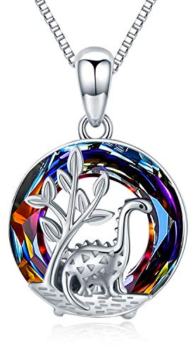 CHENGHONG Dinosaurier Anhänger 925 Silber Dinosaurier Kette mit Kristall Halskette Tier Dinosaurier Schmuck Geschenke für den Freund Mädchen Kinder
