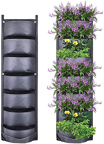 YKKJ Bolsa para Plantas,Bolsa de Fieltro para Plantar,7 Bolsillo Jardín Vertical para Plantas Macetero de Pared para Decoración de Interiores o al Exterior