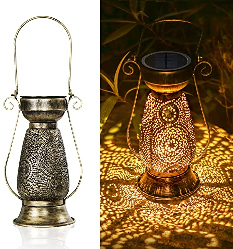 Solarlaterne für außen, Görvitor LED Solar Laterne Hängend für Draußen, Dekorative Solarlampen für Außen Garten Laterne IP44 Wasserdicht für Garten Deko Weihnachten (Retro-Gold)