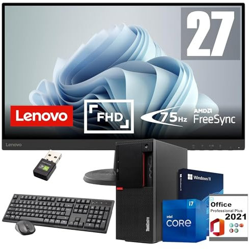 Lenovo PC Fisso Postazione Completa | Intel Core i7-8700T, 32GB RAM, SSD 1TB, Monitor 32/27 Nuovo | Tastiera e Mouse Wireless | Wi-Fi, HDMI | Windows 11 Pro + Office 2021 PC ricondizonato (PC + 32)