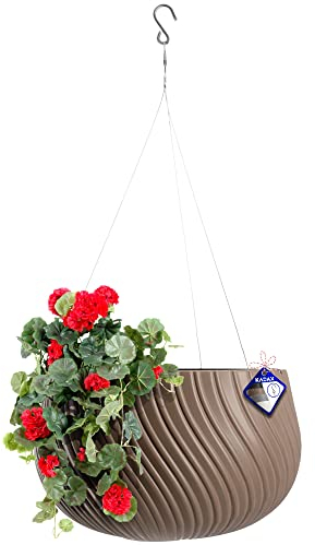 KADAX Hängetopf, Blumenampel mit Kette und Haken, Hängepflanztopf für Rankblumen, Übertopf mit Einsatz, Pflanzen Schutz für Innen- und Außenbereich (∅ 32 cm, Braun)