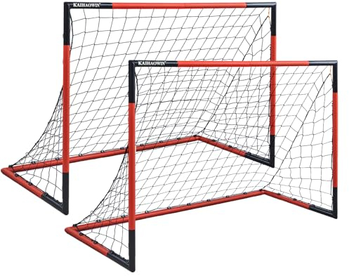 KAIHAOWIN Fußballtor 6'x4' - Stahlrahmen Fussball Tor mit Allwetternetz - Fußballnetzdas für Erwachsene - Schnelle Montage und langlebiges Sporttrainingstor für Drinnen und Draußen, 2 Pack