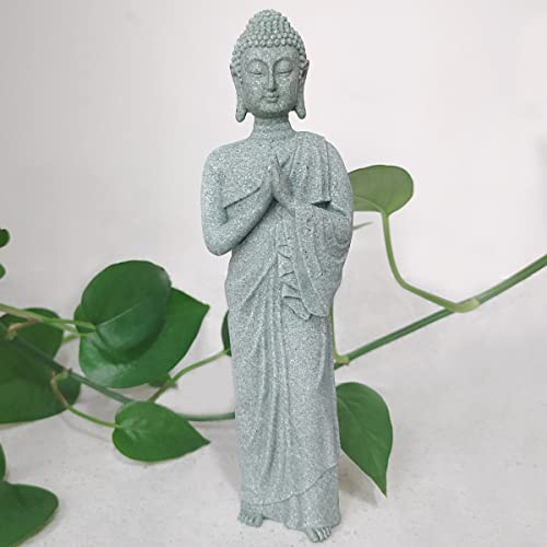 livelyfish Meditation Buddha Statue Stehende Buda Figuren Handgemachte Sandstein Amitabha Buddha Statuen 7.1 Zen Japanische Skulptur für Heim Aquarium Aquarium Dekor, A