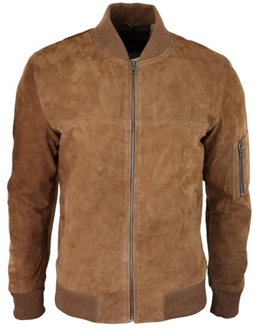 TruClothing.com Mens Genuine Suede Bomber Jacket Leather Casual Varsity Vintage Smart Casual