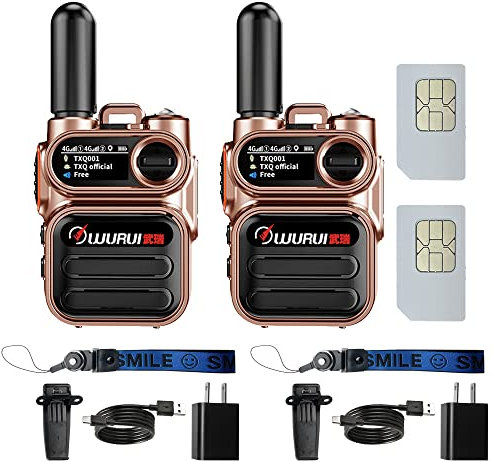 Wurui TXQ global-ptt G388 4G POC mini ricetrasmittente militare portatile professionale lunga distanza polizia usb radio (Bronzo da 2 pacchetti con carta da 500m)