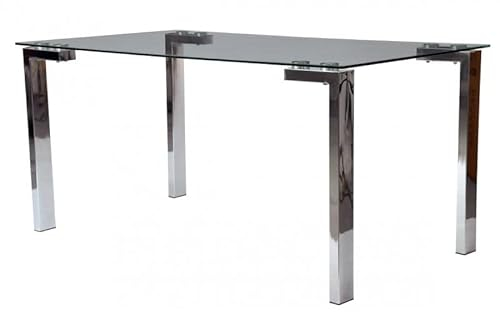 WORKOME. Mesa de diseño Comedor, Cocina, Oficina, Multiusos, Patas cromadas, Cristal Templado de 10 mm. de Espesor con Acabado Transparente, 160 x 90 cms