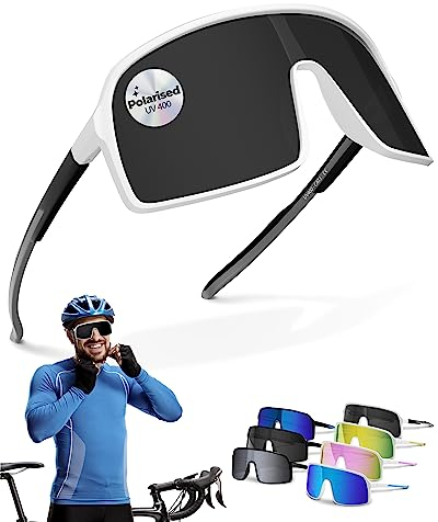 Two Horizons Sportbrille | Fahrradbrille | MTB Brille | XL Oversized HD Vision | Sportsonnenbrille polarisiert | UV400 Schutz, flexibel, ultraleicht | Sport Sonnenbrille Herren Damen | Schnelle Brille