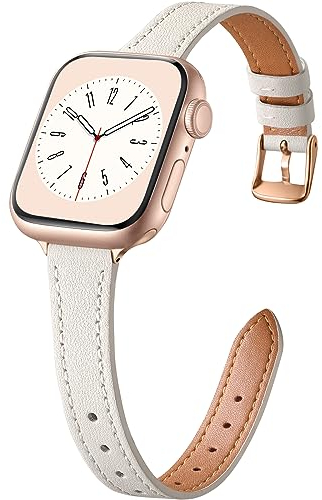 CeMiKa Cinturini Sottili Pelle Compatibile con Cinturino Apple Watch 38mm 40mm 41mm, Cinturino Ricambio Vera Pelle Sottile per Apple Watch SE/iWatch Series 10 9 8 7 6 5 4 3, Donne Uomini, Bianco