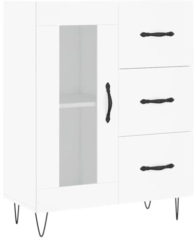 vidaXL Sideboard, Schrank mit Stauraum Metallfüße, Kommode Anrichte für Wohnzimmer, Beistellschrank Mehrzweckschrank, Weiß Holzwerkstoff