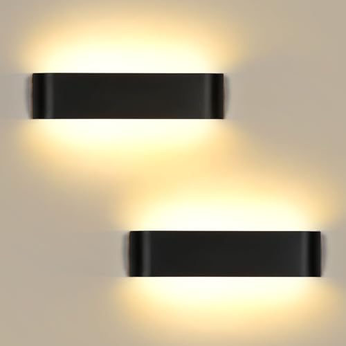 Lightess 2er 16W Wandlampe Schwarz Wandleuchte Innen LED Modern Up Down Licht Wandbeleuchtung Warmweiß Treppenhuas Beleuchtung IP44 für Wohnzimmer Schlafzimmer Flur Treppen usw, aus Aluminium