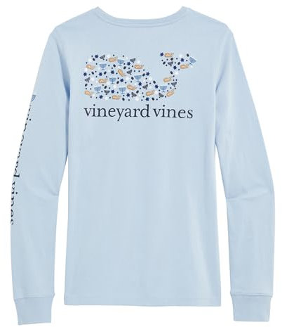 vineyard vines Women's Hanukkah Icons Long-Sleeve Pocket Tee, Jake Blue, M