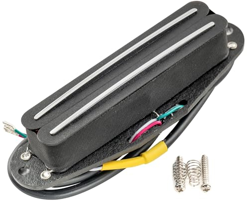 Musiclily Pro ST-DPHA Alnico 5 Rail Blade Humbucker Tonabnehmer im Single Coil Format Pickup 13,2K Super Distortion für Strat Style E-Gitarre, Schwarz Korpus Chrom Rail