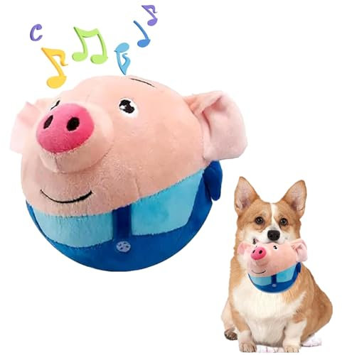 Winnsell Interactive Dog Toys, Moving Dog Pig Toy Pet Bouncing Balls USB Rechargeable Interactive Washable Cartoon Pig Plush Sound Electronic Cute Squeaky