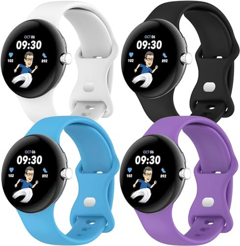 4 Stück Silikon Armbänder für Google Pixel Watch 3 2 1 Armband 41mm Damen Herren, Weiches Silicone Sport Band Einstellbar Wasserdichtes Uhrenarmband Ersatzarmband für Pixel Watch 3/2/1 Band,L