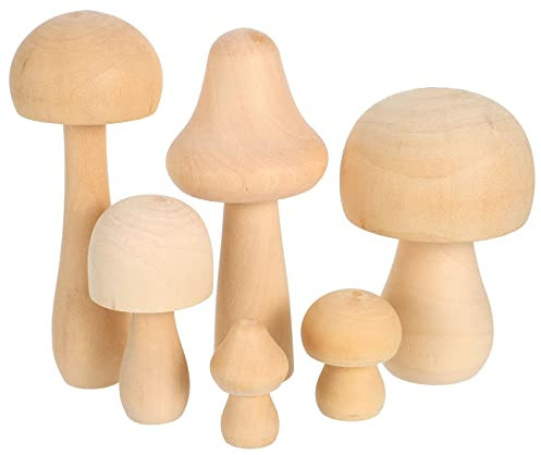 6 Piezas Champiñones de Madera sin Terminar, Madera inacabadas Setas Naturales Artesanales para Manualidades Hacer Decoracion
