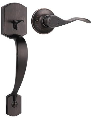 Tinewa Main Entrance Keyless Door Handleset, Oil Rubbed Bronze Finish, Reversible for Right & Left Sided