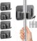 M JINGMEI Mop Holder Wall Mounted, 4 Pcs Stainless Steel Self Adhesive Mop Broom Holder with Hooks Hanger Self-Adhesive Broom Holder for Office,Closet,Garden Garage,Bathroom,Kitchen(Dark Grey)