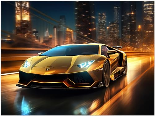 Auto Poster - Lamborghini in New York Sportwagen Kunstdruck Illustration Wandbild P497N (80x60 cm)