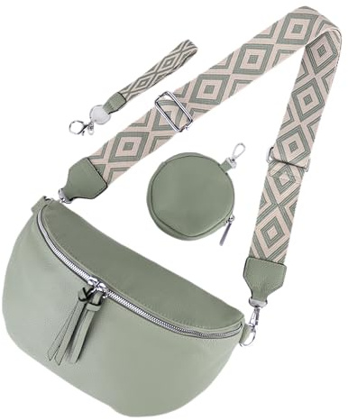 MIRROSI® Bauchtasche Damen, Veganleder 30x19x10cm, Umhängetasche, Brusttasche, Crossbody bag, Kunstleder leder, verstellbare Schulterriemen Bohemian Style (Mint)