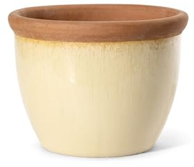 TeramicoPflanzgefäß Übertopf Blumentopf glasiert Steinzeug Eiertopf rund bauchig absolut frostfest - Gartendekoration (Sand, 32cm)
