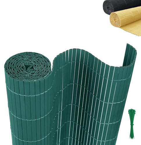 AufuN Sichtschutzmatte PVC Sichtschutzzaun 180x600cm - mit Kabelbindern Standard Sichtschutz Bambus Windschutz für Garten Balkon und Terrasse-Interne W-Struktur Verstärkte Lamellen (Grün)